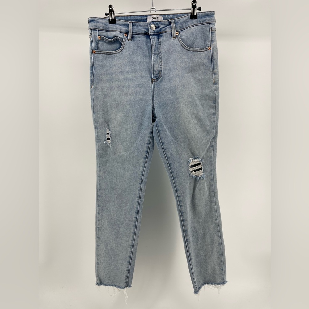 OAT New York High-Rise Light Wash Distressed Ankle Jeans, Women's 30